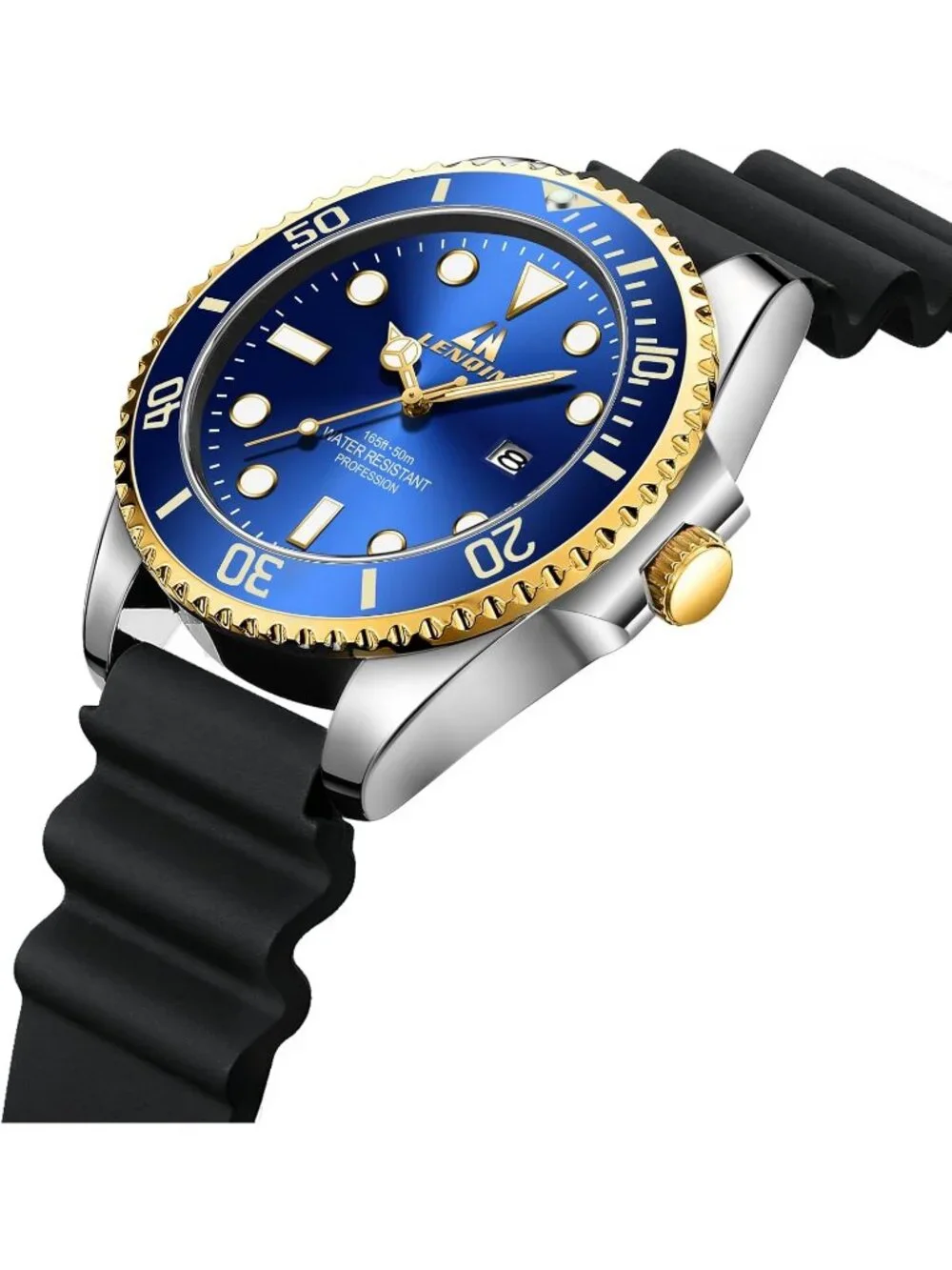 Men's Silver Black Blue Stainless Steel Waterproof Analog Quartz Wrist Watch